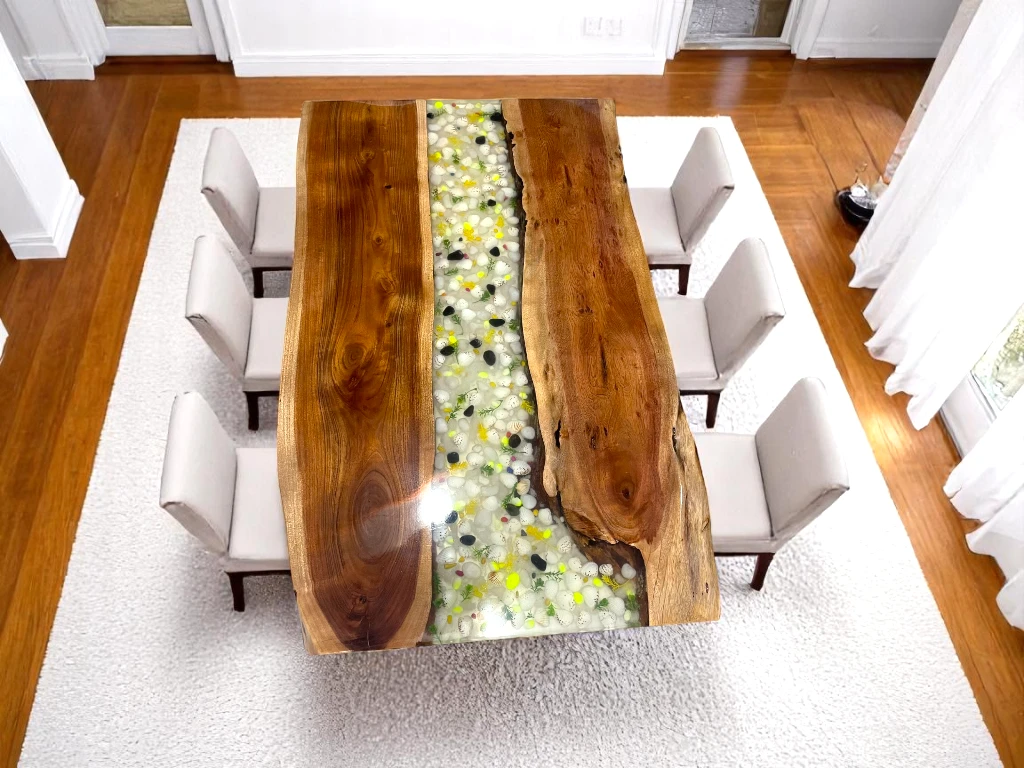 Stylish Oval Wood Epoxy Live Edge Coffee Table for Sale